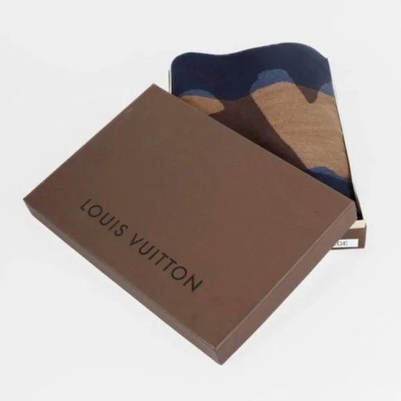Louis Vuitton Navy Brown Letters Wool Scarf - Picture 7 of 7